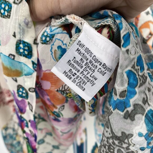 Johnny Was Large Multicolor Floral Boho Tunic Mixed Print Kimono Rayon V-Neck - Picture 5 of 11